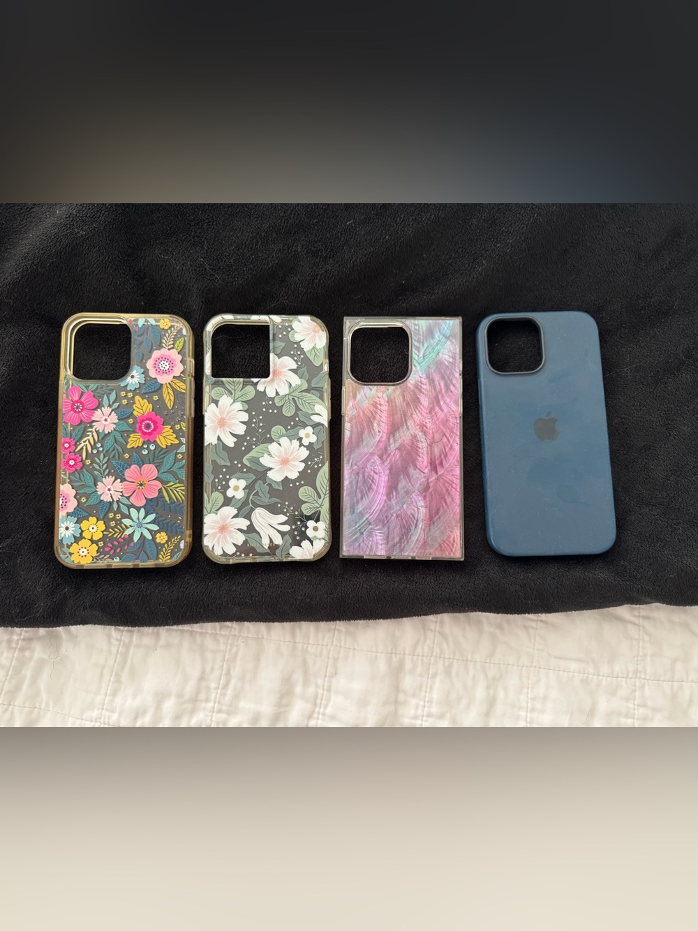 Apple Navy Blue Silicone Case with Three Decorative Snap-On Covers